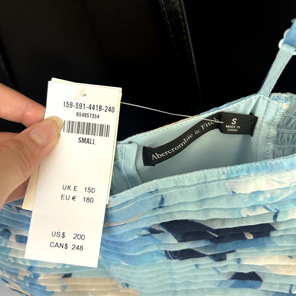 Abercrombie & Fitch Blue Print Ruched Tiered Babydoll Maxi Dress Size S NWT - Picture 7 of 9